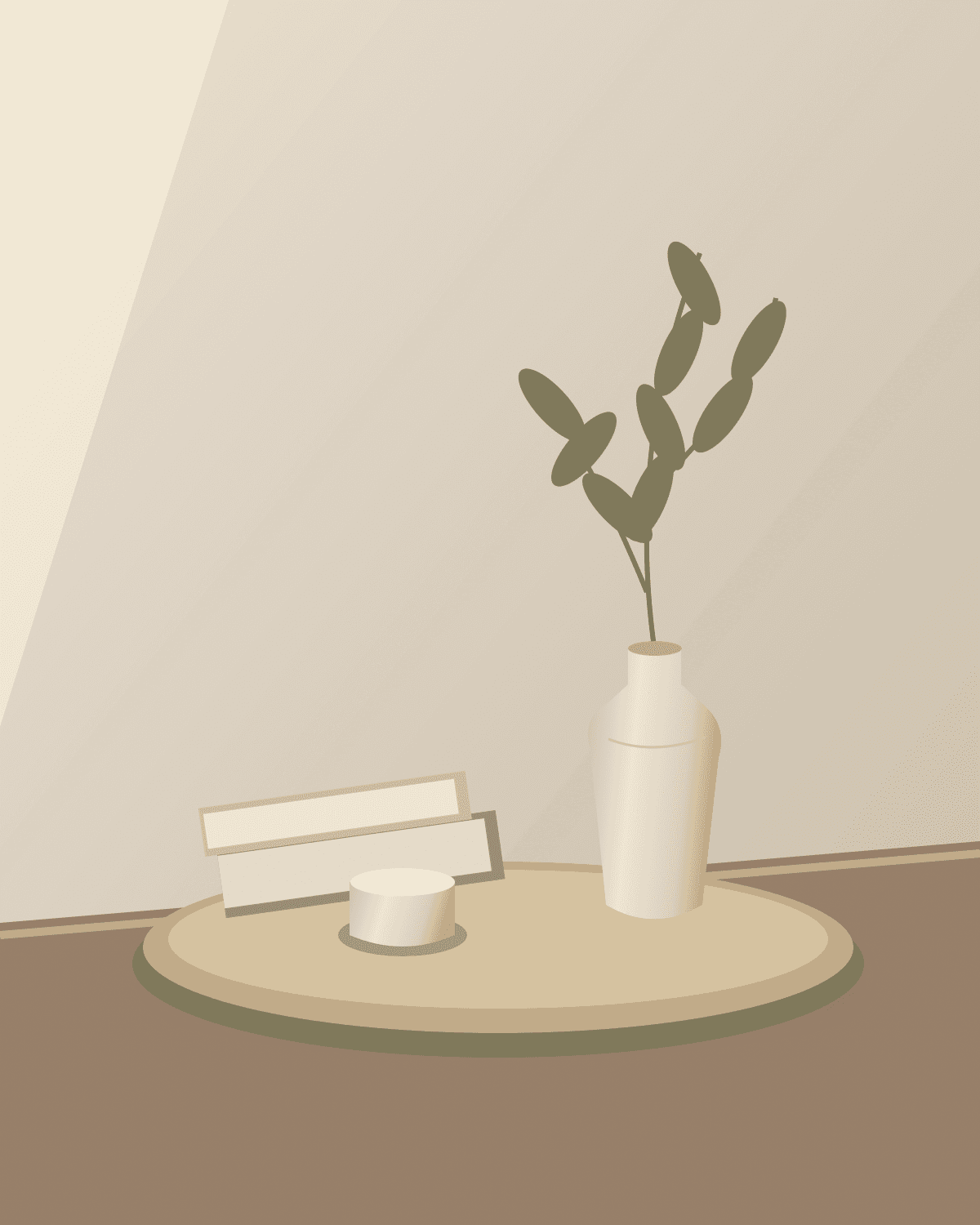 Original vase and books interior placeholder illustration.