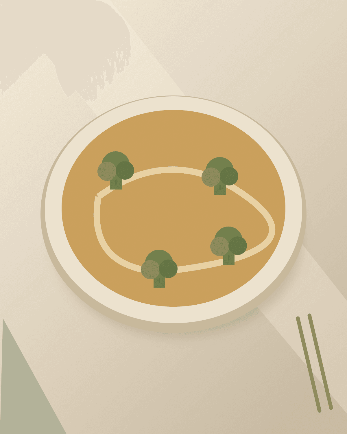 Original placeholder illustration of a bowl of lentil and broccoli soup.